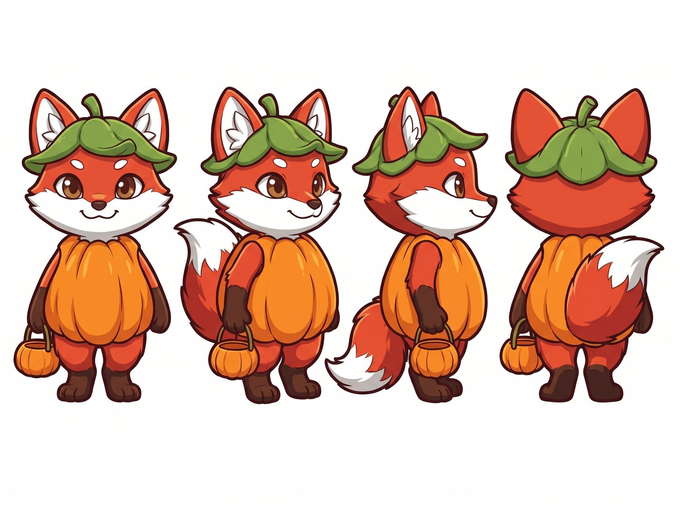 Rusty Fox in his pumpkin costume, colored character art from a halloween coloring book for kids