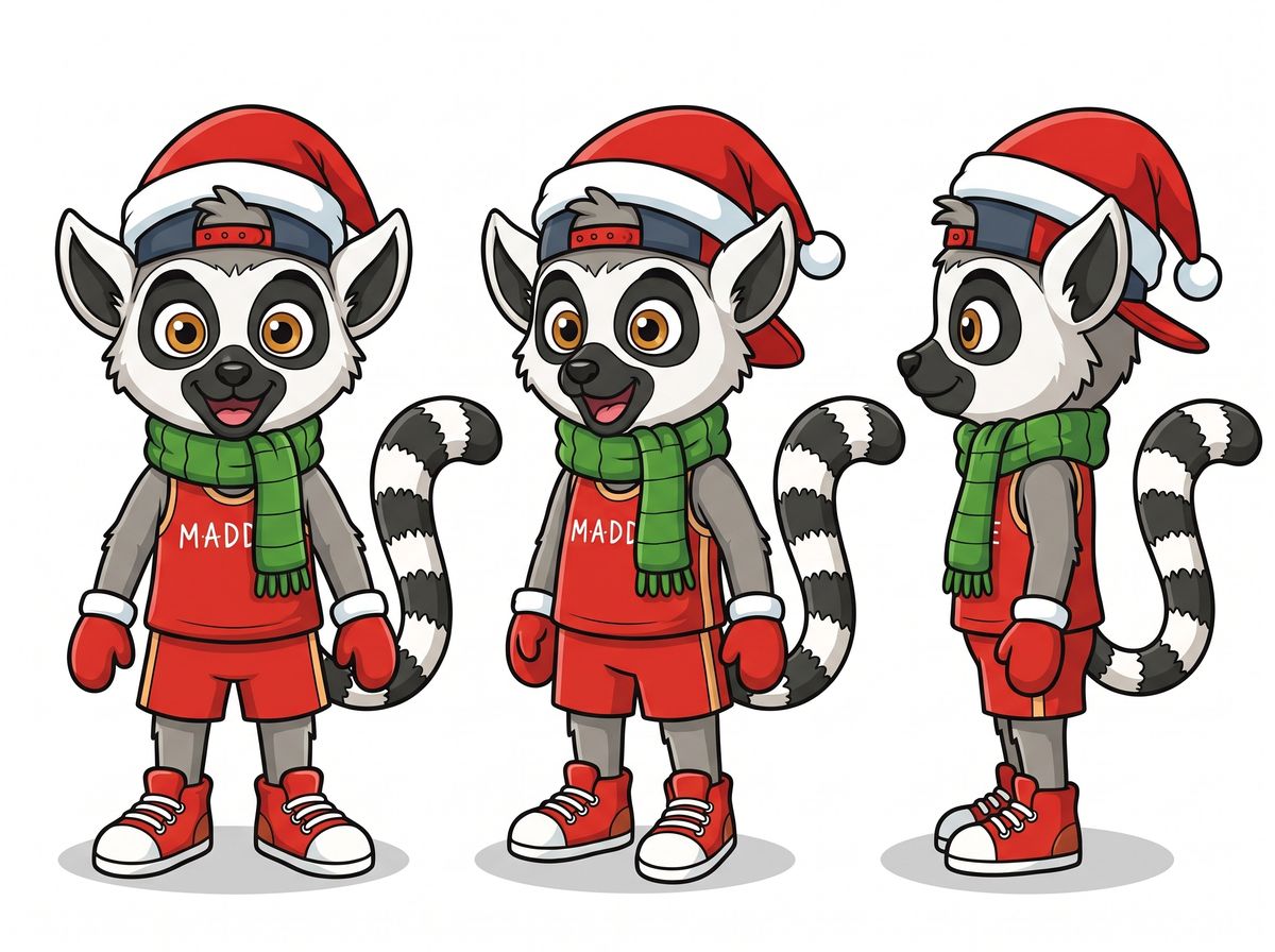 Maddie at Christmas: Santa hat over the cap, green scarf and red mittens