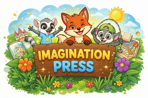 Imagination Press logo with Maddie, Rusty and a friend